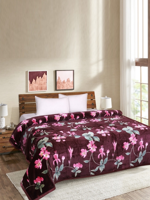 

Signature Brown Floral Printed Mild Winter 380 GSM Double Bed Blanket