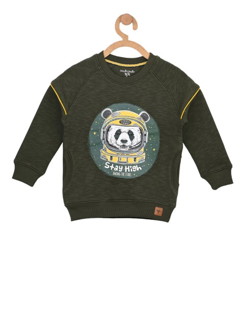 

Stupid Cupid Boys Olive Green Printed Sweatshirt