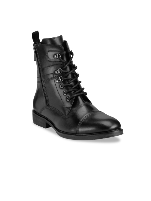 

Teakwood Leathers Men Black Solid Leather High-Top Lightweight Flat Boots