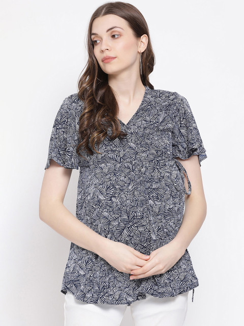 

Oxolloxo Women Navy Blue Printed Maternity Top