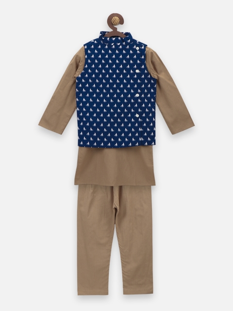 

LilPicks Boys Blue & Bronze-Toned Printed Kurta with Pyjamas
