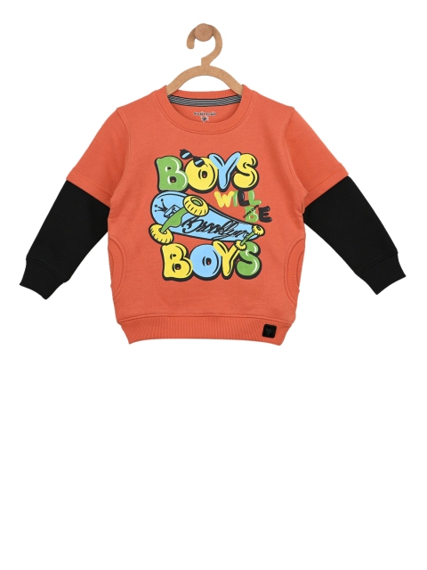 

Stupid Cupid Boys Orange Printed Sweatshirt