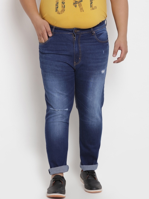 

John Pride Plus Size Men Blue Regular Fit Mid-Rise Low Distress Stretchable Jeans