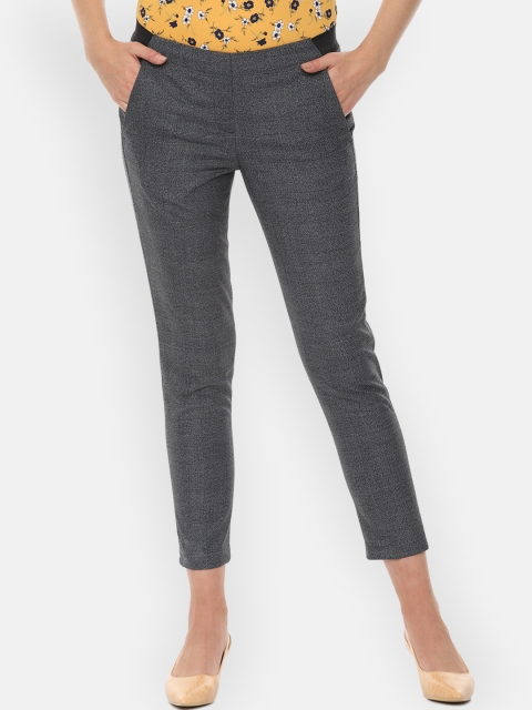 

Van Heusen Woman Women Grey Cropped Fit Checked Cigarette Trousers