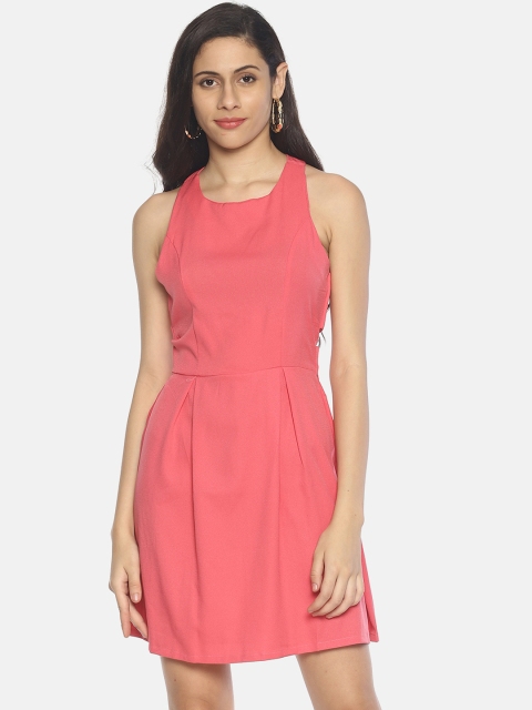 

AARA Women Solid Pink Fit and Flare Dress