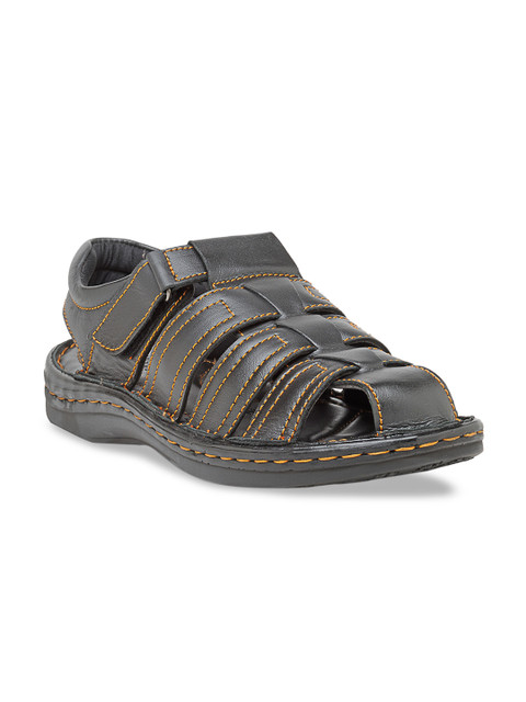 

Teakwood Leathers Men Black Genuine Leather Fisherman Sandals