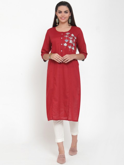 

ETIQUETTE Women Maroon Solid Straight Kurta