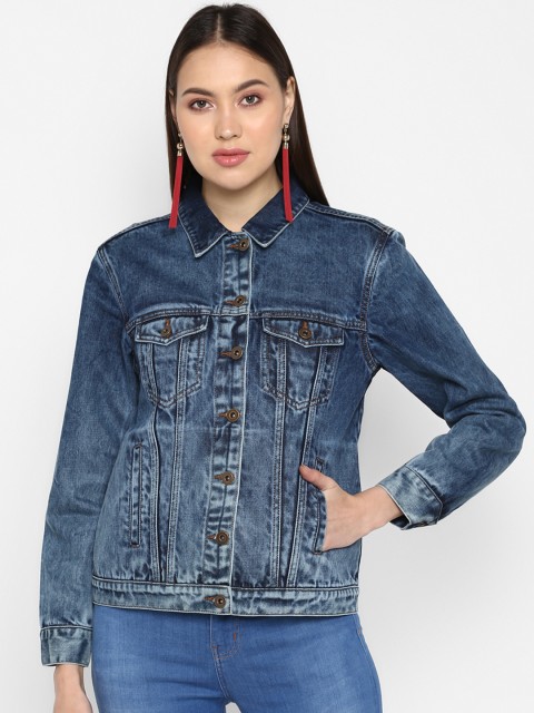 

FOSH Women Blue Solid Jacket