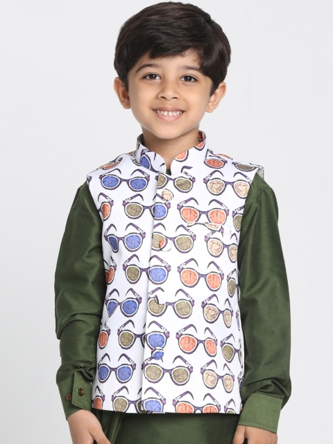 

JBN Creation Boys White Printed Nehru Jacket