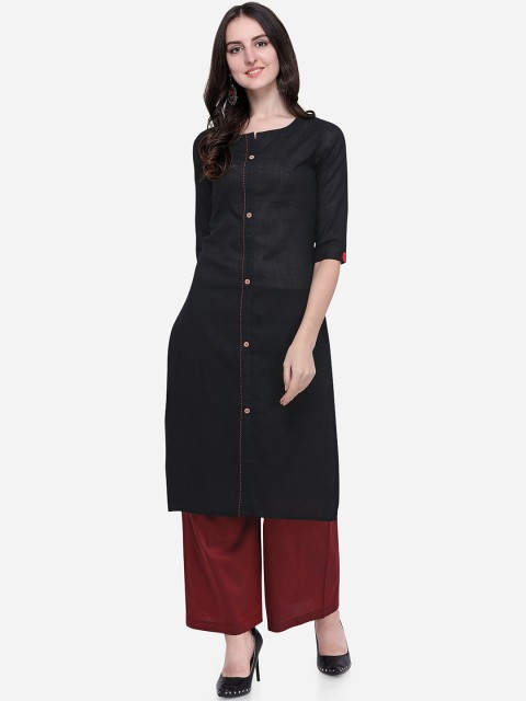

Mirchi Fashion Women Black Solid Straight Kurta