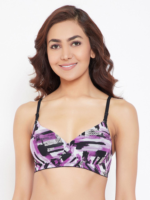 

Clovia Lightly Padded Non-Wired Printed T-Shirt Bra, Purple