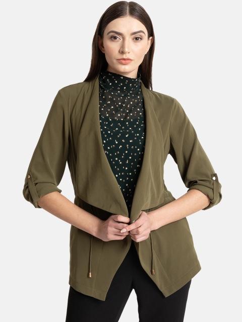 

Kazo Women Olive Green Solid Open Front Shrug