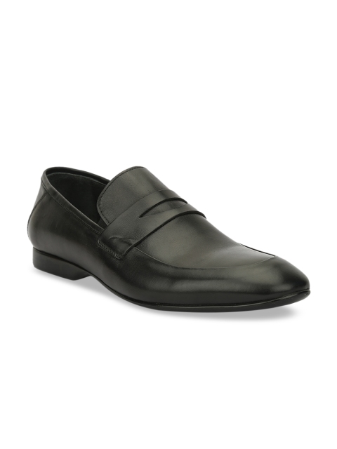 

JOE SHU Men Black Solid Leather Slip-Ons