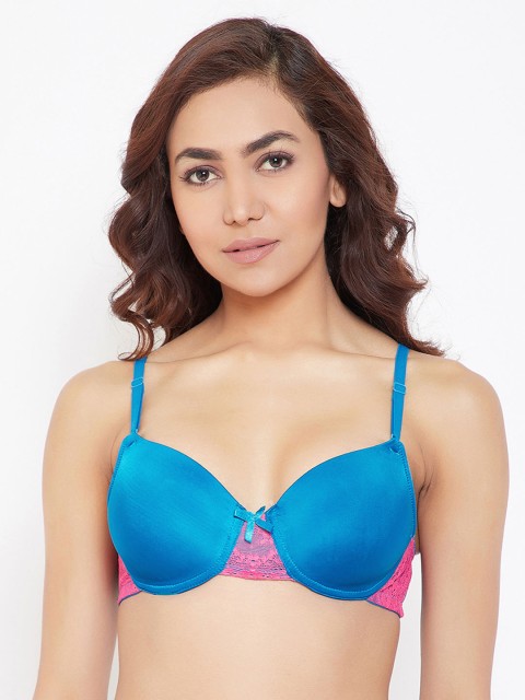 

Clovia Padded Underwired Bridal T-Shirt Bra With Lace, Blue