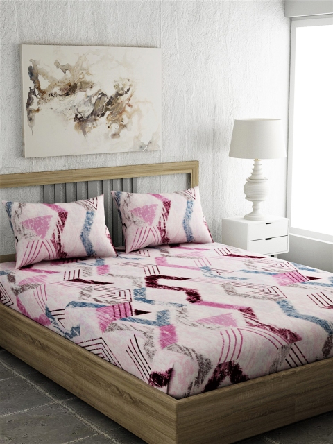 

EverHOME Pink & Grey Geometric 210 TC Cotton 1 Queen Bedsheet with 2 Pillow Covers