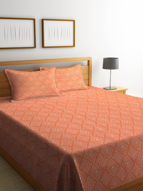 

NEUDIS Orange Printed 25-0-349 TC Bed Cover with 2 Pillow Covers