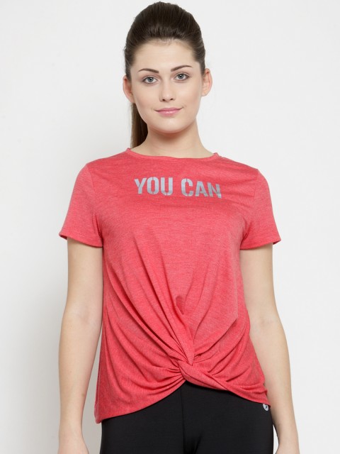 

BUKKUM Women Red Printed Round Neck T-shirt