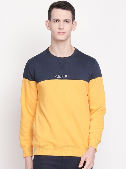 

BYFORD by Pantaloons Men Mustard Yellow & Charcoal Grey Colourblocked Sweatshirt