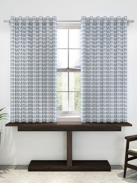 

Divine Casa White & Blue Set of 2 Window Curtains