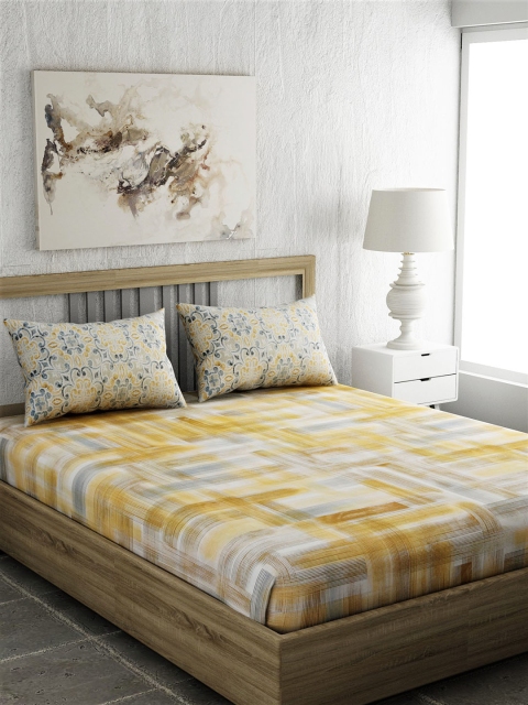 

EverHOME White & Grey Abstract 144 TC Cotton 1 Queen Bedsheet with 2 Pillow Covers