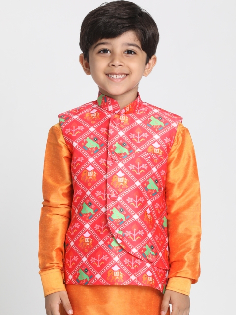 

JBN Creation Boys Red Printed Nehru Jacket