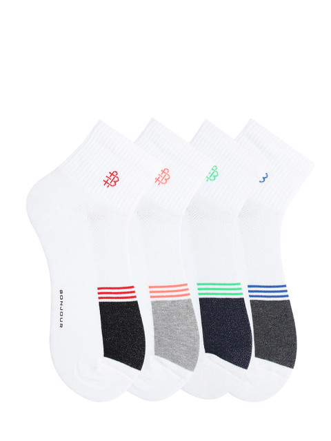 

Bonjour Men Pack of 4 White Solid Assorted Calf-Length Socks