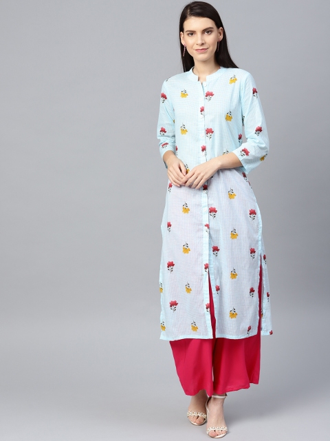

Jompers Women Blue Printed Straight Kurta