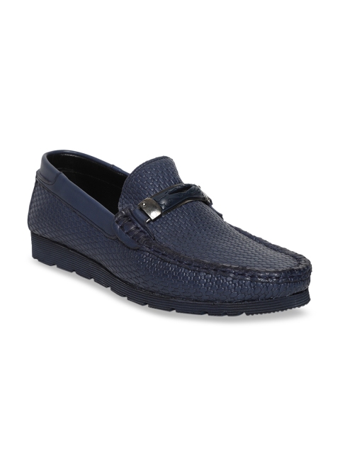

JOE SHU Men Blue Textured Leather Penny Loafers