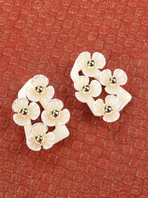 

E2O Beige Gold-Plated Melange Floral Studs, White