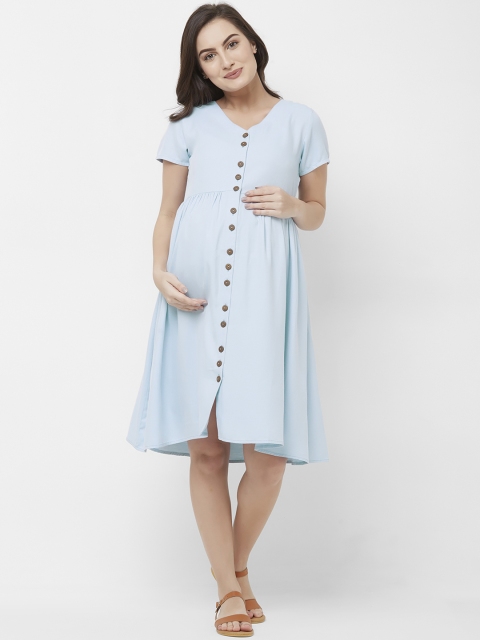 

Mystere Paris Women Solid Blue Empire Dress