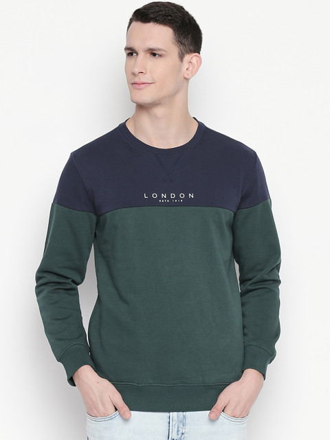 

BYFORD by Pantaloons Men Green & Navy Blue Colourblocked Sweatshirt