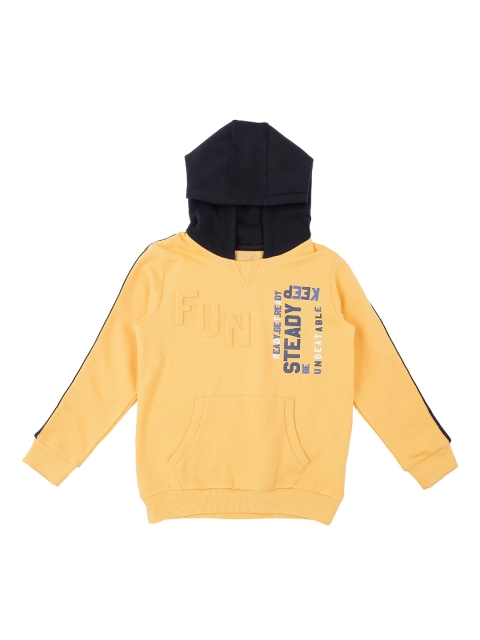 

Pantaloons Junior Boys Yellow & Black Printed Hooded Sweatshirt
