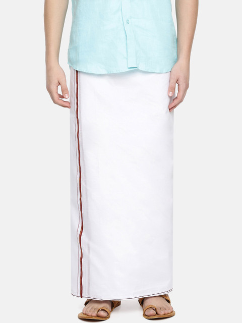 

Chennis Men White & Maroon Solid Cotton Dhoti