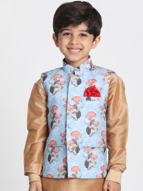 

JBN Creation Boys Blue Printed Nehru Jacket