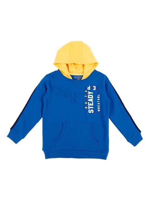 

Pantaloons Junior Boys Blue & Yellow Printed Hooded Sweatshirt