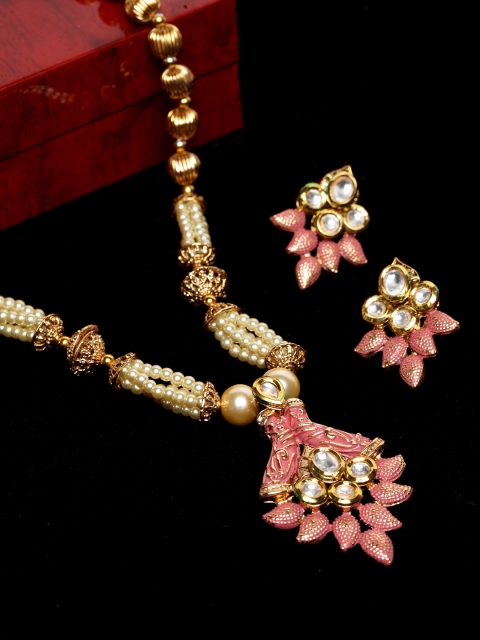 

PANASH Women Gold-Plated & Pink Handpainted Jewellery Set