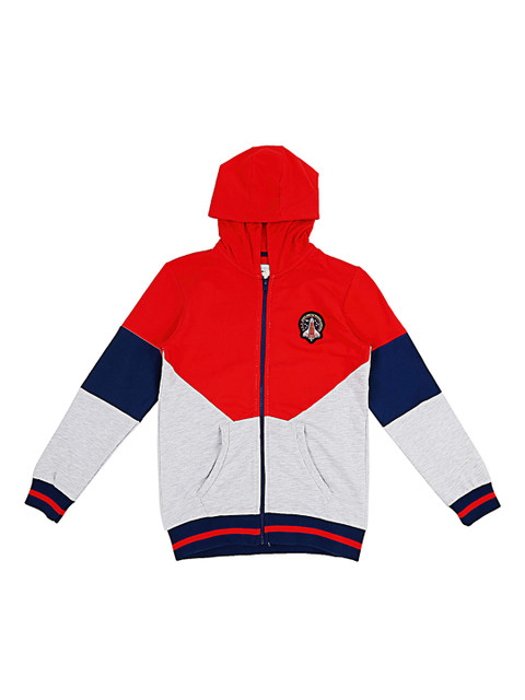 

Pantaloons Junior Boys Red & Navy Blue Colourblocked Hooded Sweatshirt