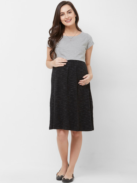 

Mystere Paris Women Colourblocked Black Fit and Flare Dress