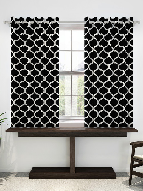 

Divine Casa Black & White Set of 2 Window Curtains