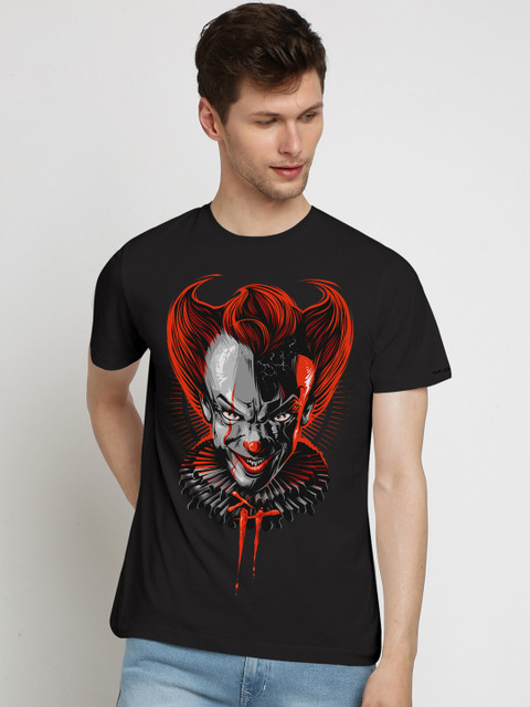 

THREADCURRY Men Black Printed Round Neck T-shirt