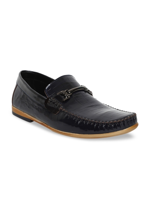 

JOE SHU Men Black Textured Leather Loafers