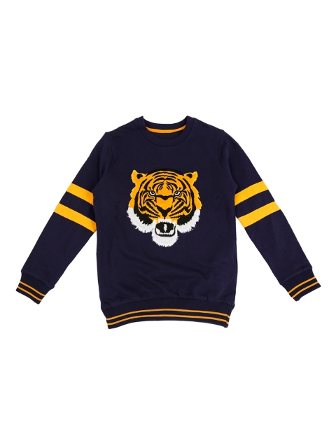 

Pantaloons Junior Boys Navy Blue & Mustard Yellow Printed Sweatshirt