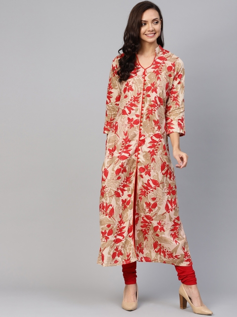 

Jompers Women Beige Floral Print Straight Kurta