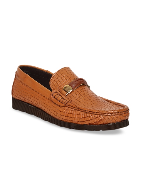 

JOE SHU Men Tan Brown Leather Textured Loafers