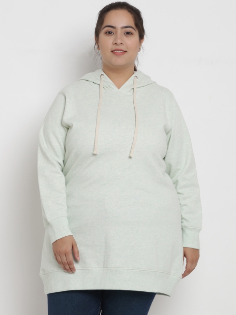 

Kiaahvi by JOHN PRIDE Women Sea Green Solid Hooded Sweatshirt