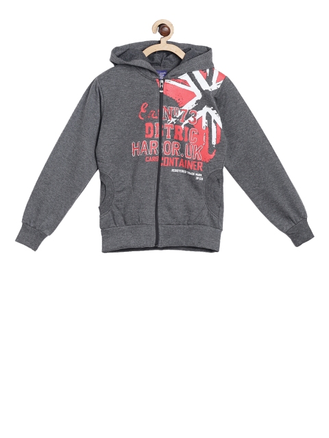 

SWEET ANGEL Boys Grey Melange Printed Hooded Sweatshirt