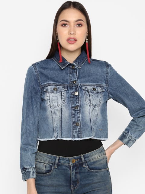 

FOSH Women Blue Solid Jacket