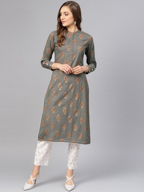 

Idalia Women Grey & White Printed Kurta with Trousers