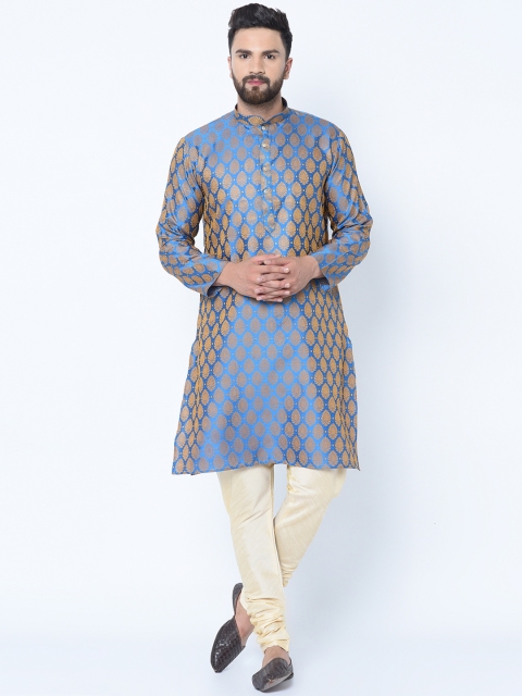 

TAG 7 Men Blue & Cream-Coloured Self Design Kurta with Churidar