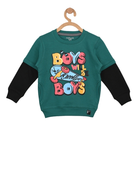 

Stupid Cupid Boys Green & Black Printed Sweatshirt